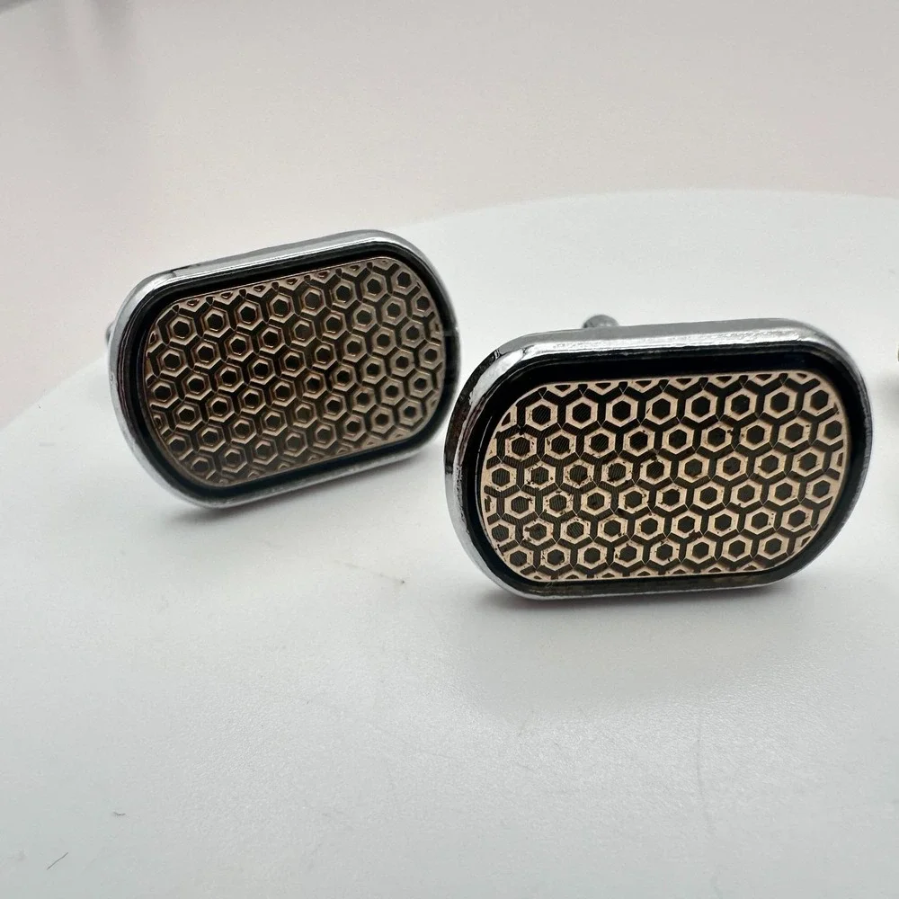 Vintage 80s Silver Tone Cufflink Set Glass Geometric Honeycomb‎ Fashion Jewelry